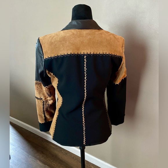 ALBERTO MIKALI sueded leather patchwork blazer designer jacket vintage Y2K sz 2 - Picture 2 of 16